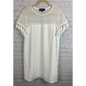 LULUS white short sleeve fringe lined shift dress size M